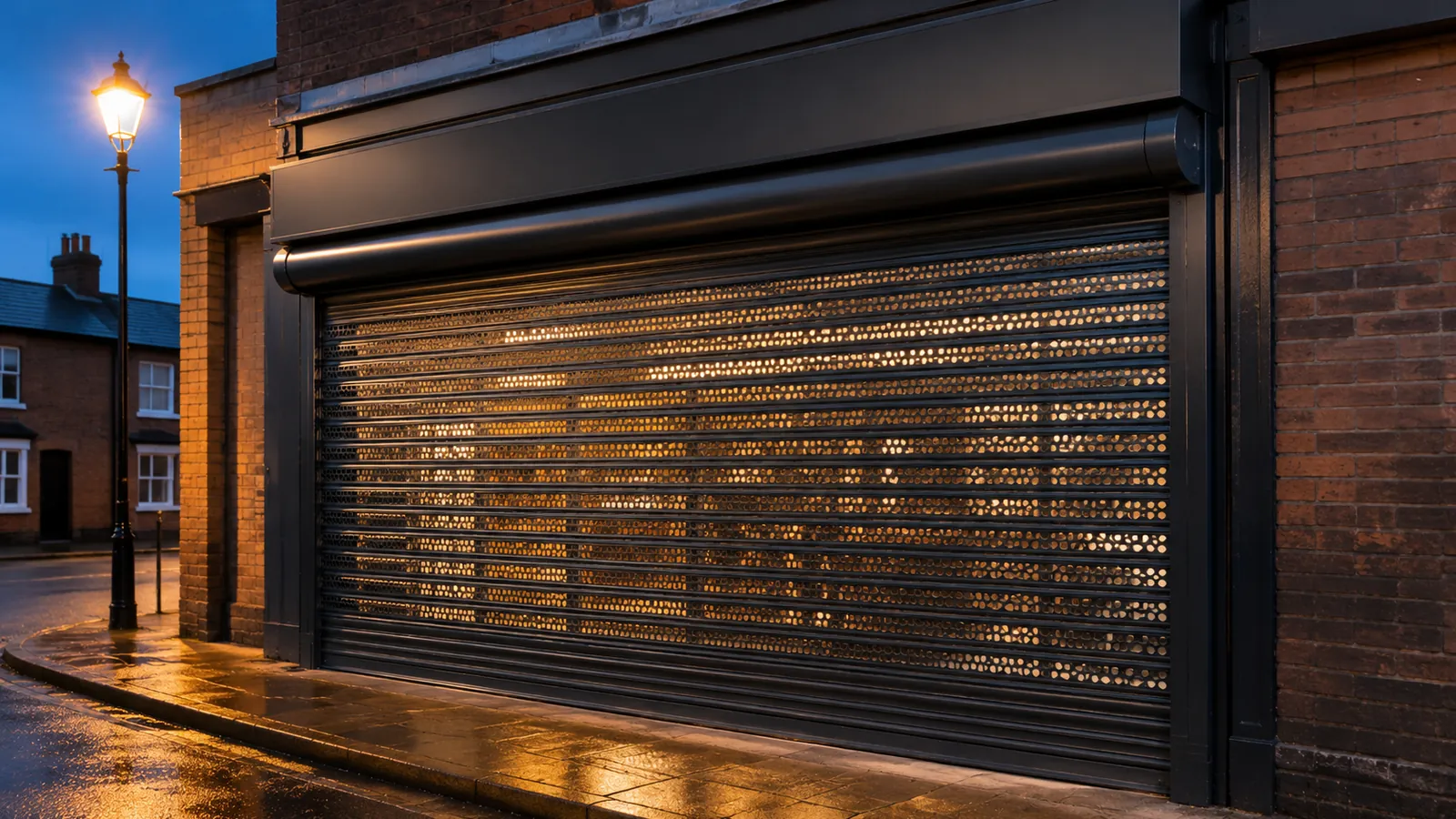 Shopfront Shutters - illustrative image of a finished commercial frontage